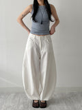 Linen Cinch Back Balloon Fit Wide Pants