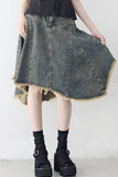Reneck denim unbalance skirt