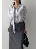 Ruffle Tencel See-through Blouse