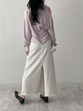 Deep Slit Cotton Long Denim Skirt