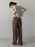 D-Ring Two Tuck Long Wide Slacks