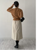 Corduroy pleated banding skirt
