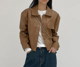 One-pocket single leather short jacket
