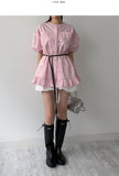 [Short sleeve.ver] Frill Stripe Loose Fit Blouse
