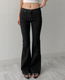 Striped Low Bootcut Denim Pants