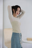 Eyelet string denim skirt