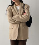 [Wool 50%/Quilted lining] Twill wool single over fit jacket