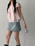 Plain layered short sleeve blouse (2C)