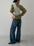Slit semi-bootcut denim pants