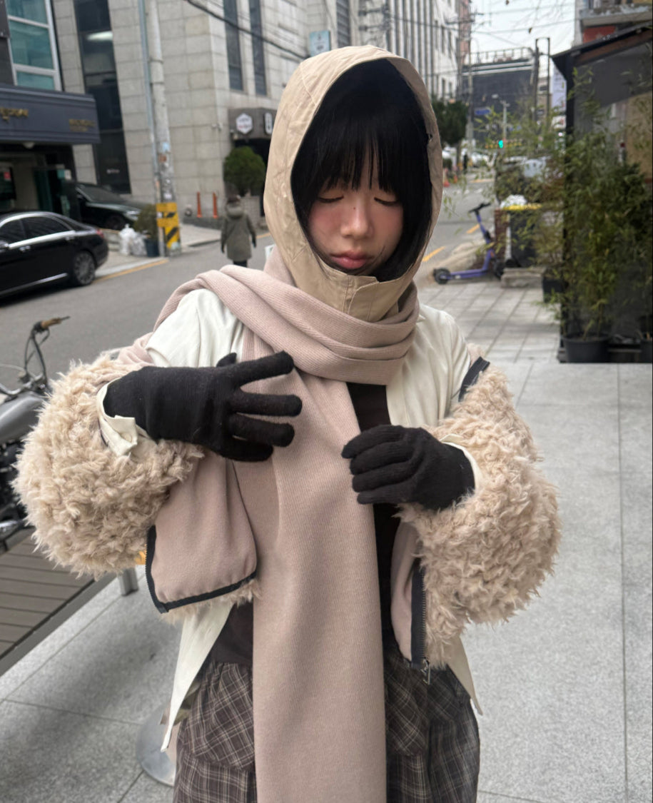 【WOOHWA】HOOD WOOL BUTTON SCARF WOOHWA】HOOD WOOL BUTTON SCARF