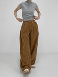 Hidden corduroy long wide pants