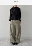 High-Neck Belted Balloon Fit Blouse