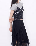 Cute Small Flower Lace Bustier Short Sleeve Set