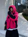 Fleece color matching hooded jumper