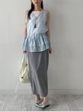 Tencel See-through Frill Sleeveless Blouse