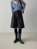 [Belt set] Bokashi Pin Tuck Bermuda Slacks
