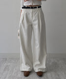 [Belt SET] One-tuck wide cotton pants
