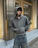 Brushed Henley Neck Pigment Hoodie