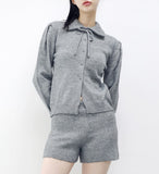 Deep collar knit + pants set