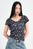 Flower Sheer Button T-shirt