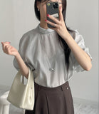Balloon Tie Mock Neck Half Blouse
