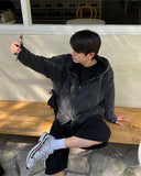 Here washing hood knit zip-up