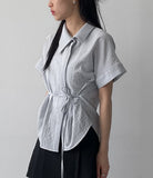 Paper Unbalanced Strap Short Sleeve Blouse