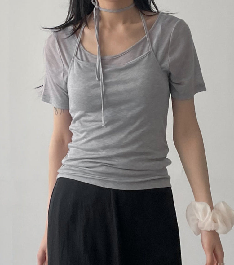【INCHANT ME】Halter Bustier Short Sleeve T-Shirt INCHANT ME(インチャントミー) - ホルタービスチェ半袖Tシャツ