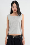 Silk button sleeveless knit top