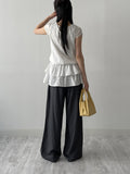 Strap Two-Tuck Long Wide Slacks