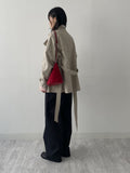 High-neck belted half trench coat