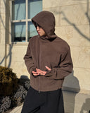Diagonal Corduroy Hood Zip-up