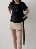 Blooming Wrap See-through Short Sleeve Blouse
