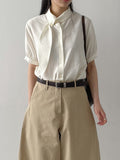 [Short Sleeve Version] Bob Tie Loose Fit Blouse
