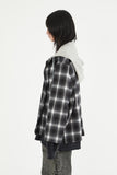 Wool sleeve snap flannel hood shirt