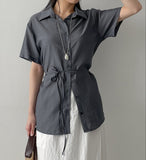 Tencel collar strap blouse
