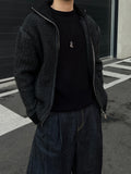Mix Wool High-Neck Knit Zip-up