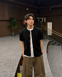 Marron henley neck short sleeve cardigan