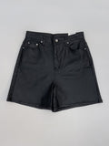 Matte leather wide half pants
