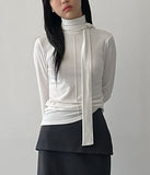 [Brushed Lining] Tie Pintuck Turtleneck T-Shirt