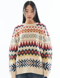 Nordic pattern round neck knit