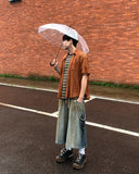 Flower embroidery punching short sleeve shirt