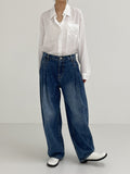 [unisex] Two tuck balloon wide denim pants