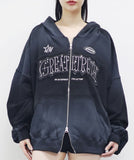 (Unisex) Wind Embroidered Dirty Hooded Zip-Up