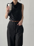 Glossy Drape Sleeveless Blouse