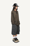 Striped Henley neck long sleeve knit