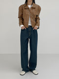 One-pocket single leather short jacket
