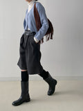 [Belt set] Bokashi Pin Tuck Bermuda Slacks