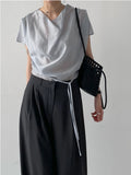 [Strap SET] Draped Shirred See-through Short Sleeve Blouse