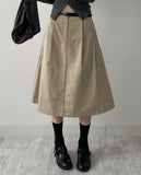 Two-pin tuck cotton flare skirt